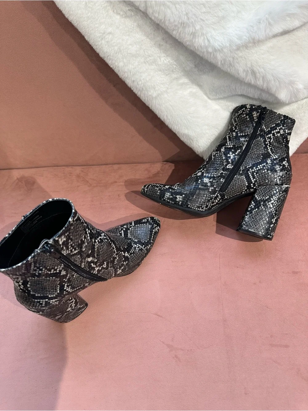 Steve Madden Black & Gray Snake-Print Ankle Boots